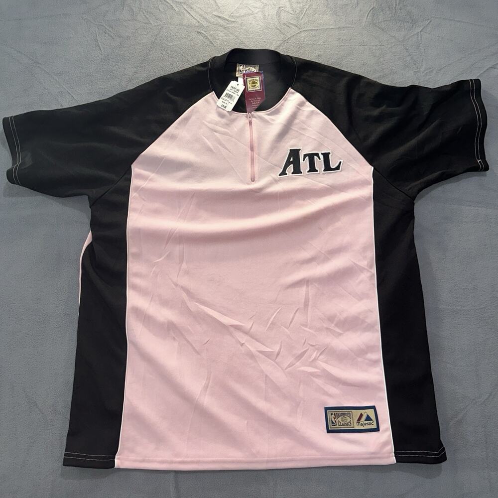 Atlanta Hawks Majestic Hardwood Classics Breast Cancer Pink Warm Up Shirt XL NWT